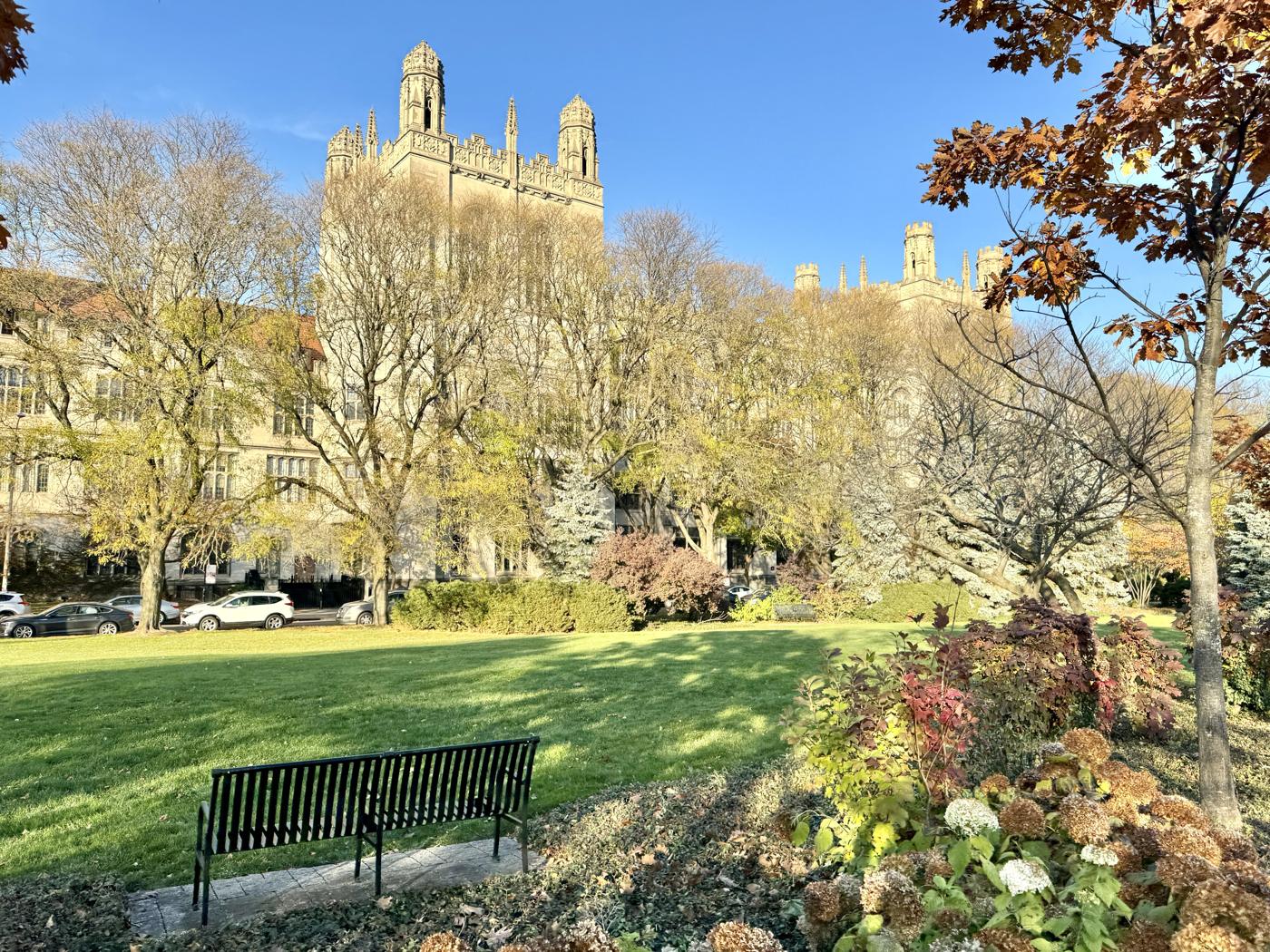 Harper Memorial Library on the University of Chicago campus in autumn